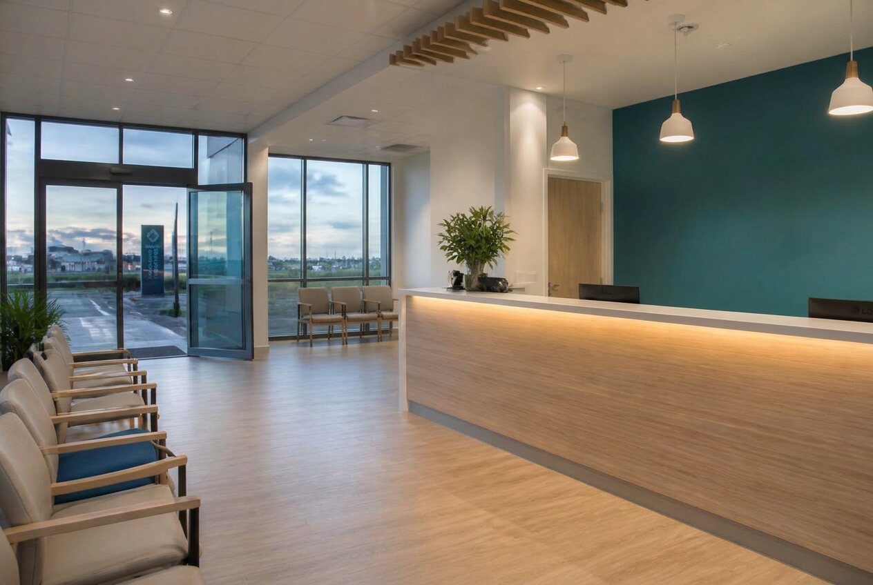 Medical centre reception and waiting area